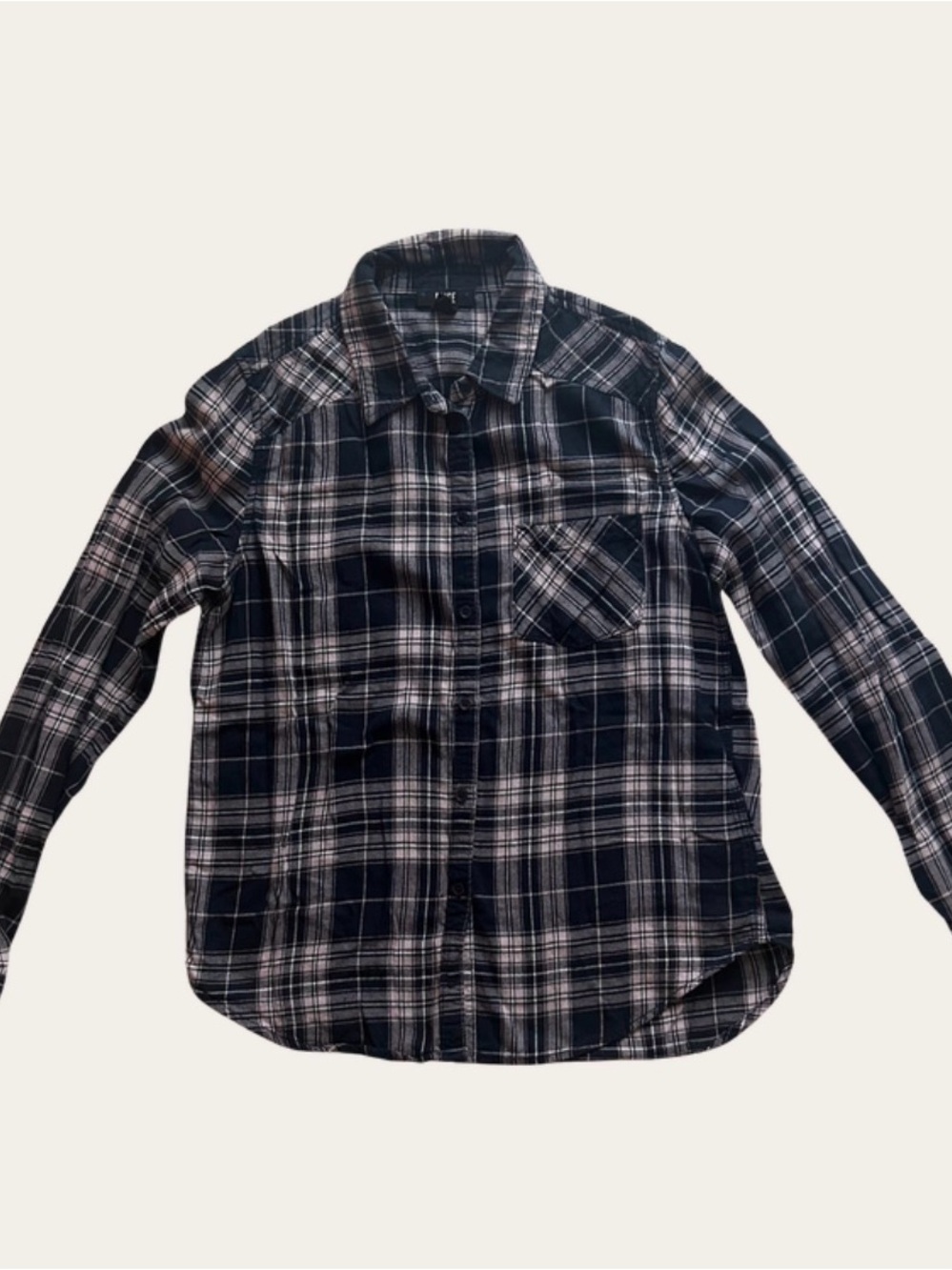 PAIGE Women’s Pink & Navy Plaid Button-Up Shirt Long Sleeve Size Small